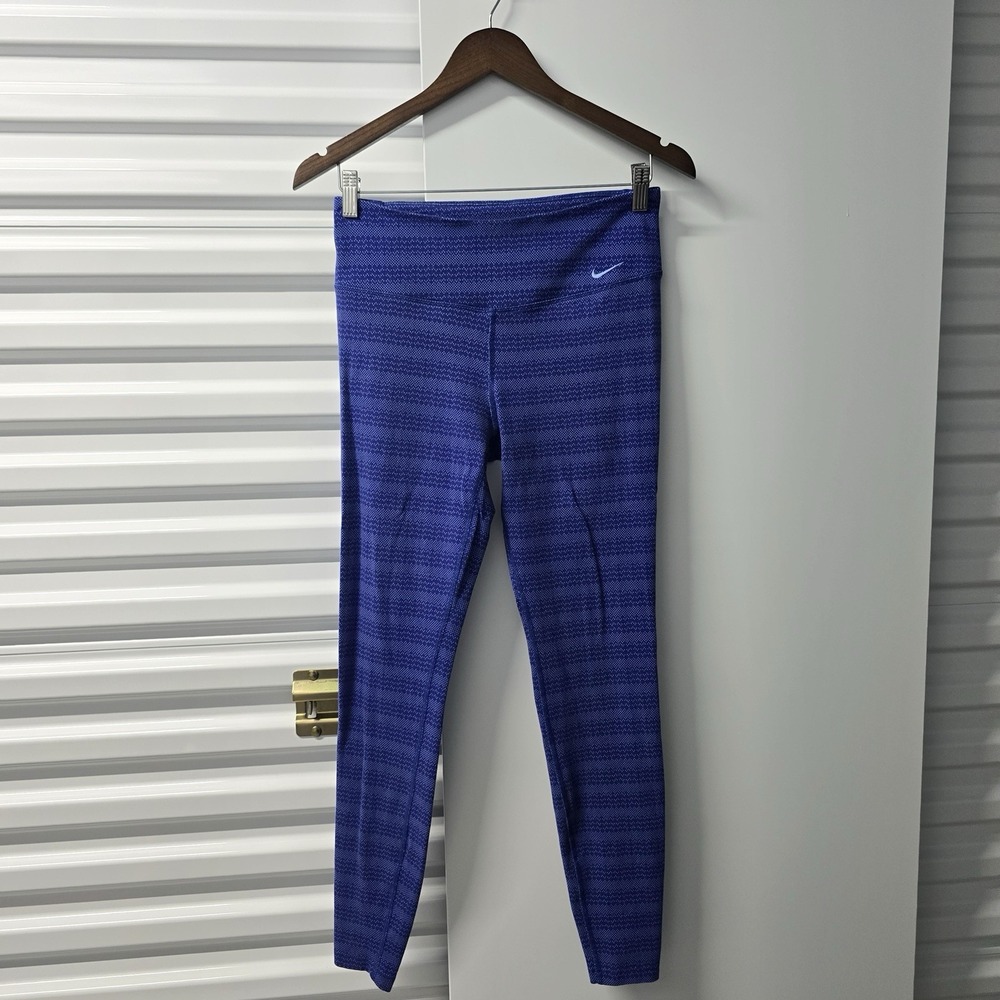 Nike Dri-FIT Womens M Blue Purple Striped Full Length Leggings Yoga Running